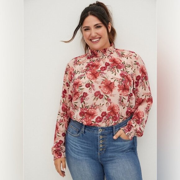 torrid Tops - Torrid Chiffon Smocked Sheer Mock Neck Blouse Size 1x NWT Brand New Feminine